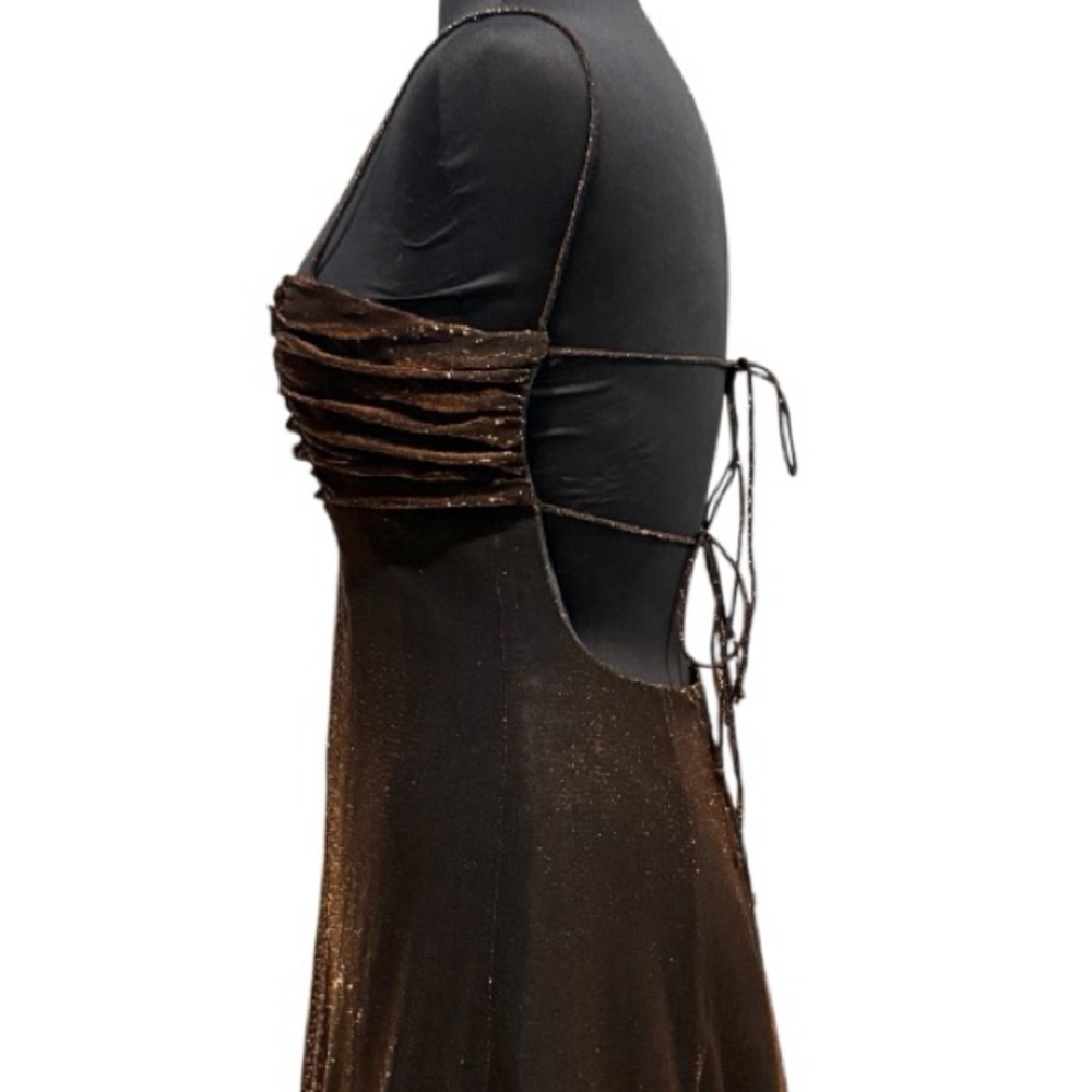 Vintage Y2K Jump Apparel Metallic Bronze Corset Gown Fairycore Gothic Prom Dress - Picture 11 of 16